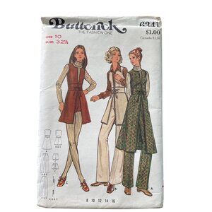 70s Butterick 6341 Sewing Pattern Size 10 Jumper Pants Tunic Retro Mod UNCUT